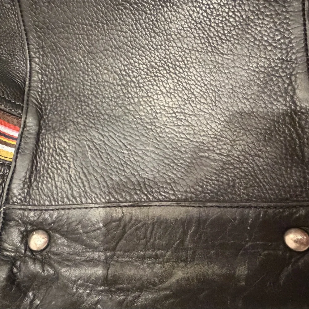 Paul Smith Black Leather Weekender Bag with Multicolor signature strip